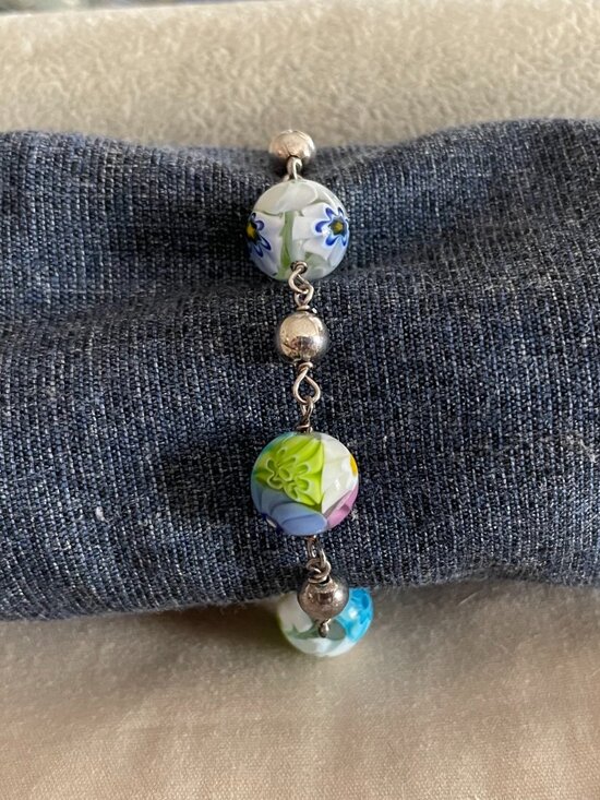 925 Sterling Silver Jewelry - LAST Vintage Sterling Silver Handmade Colorful Bracelet 15 grams 7" Hippie Boho